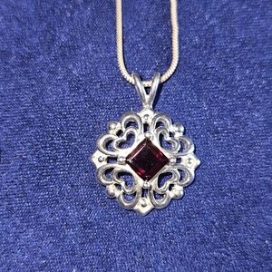 Necklace Sterling Silver With Garnet Princess Cut